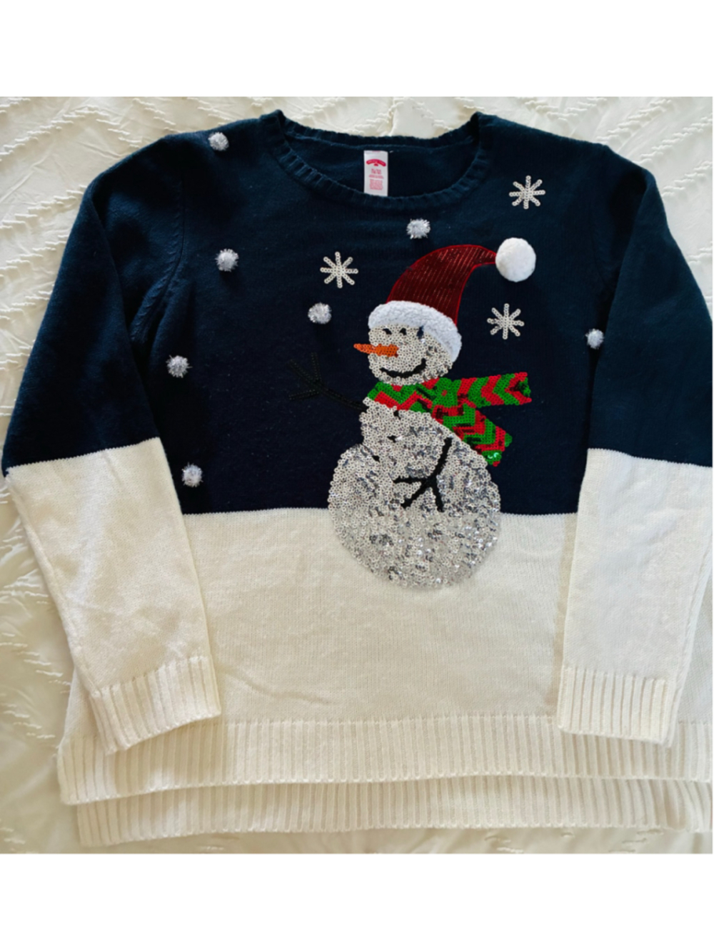 Holiday Time Christmas Snowman Sweater Navy White women XL ugly sweater holiday